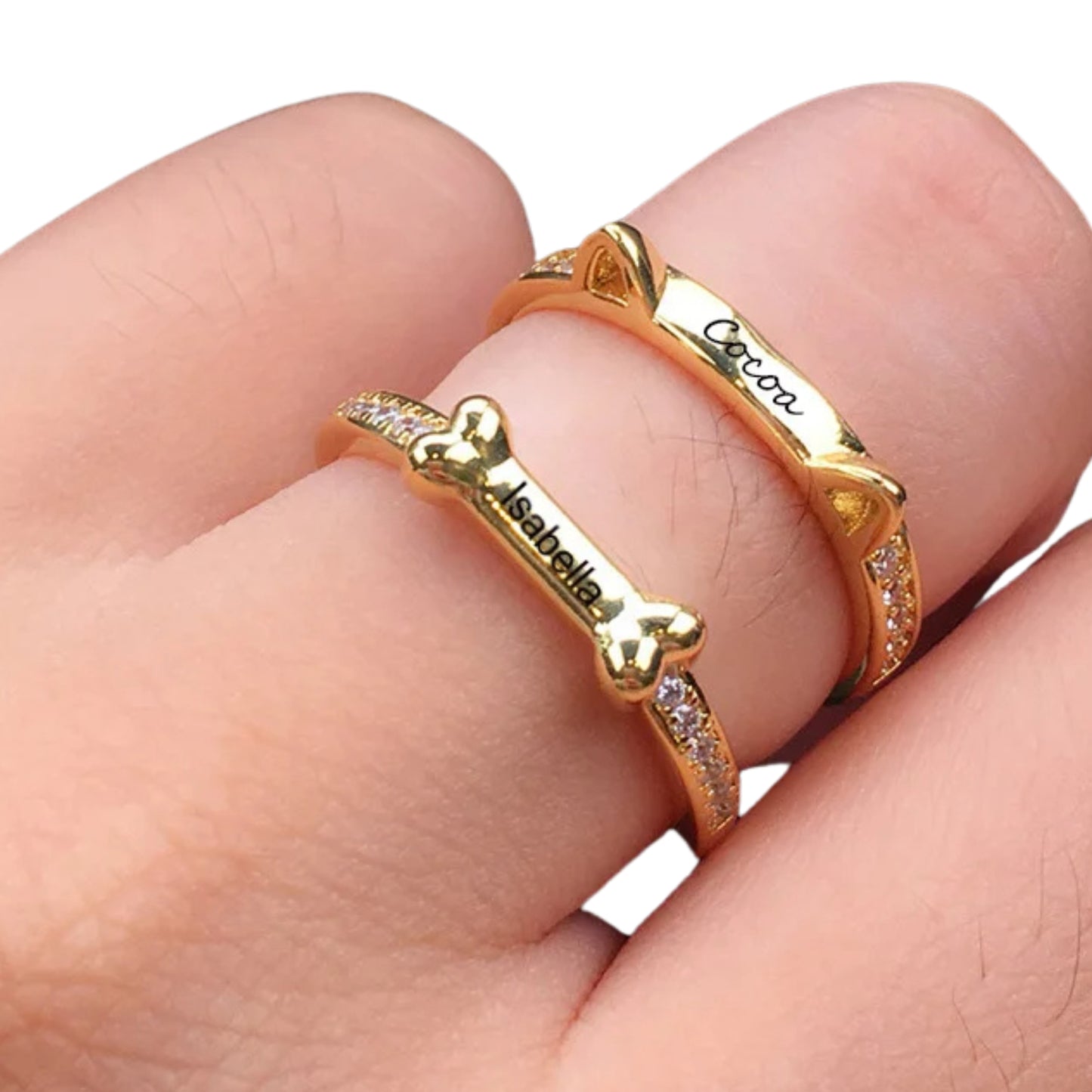 Personalised Name Dog Ring - Engraved 925 Sterling Silver with Zirconias