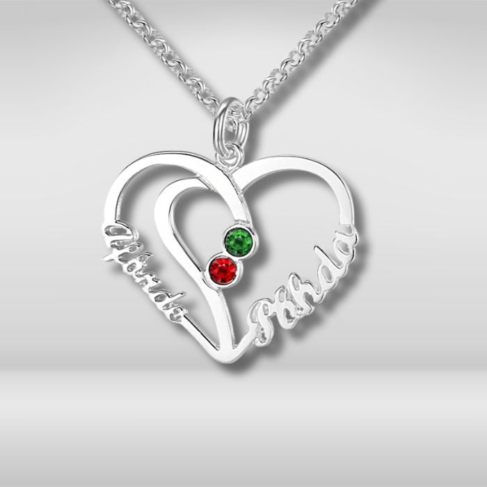 2 Name Necklace with Birthstones Heart Necklace - Fashion Necklace Personalisr Au
