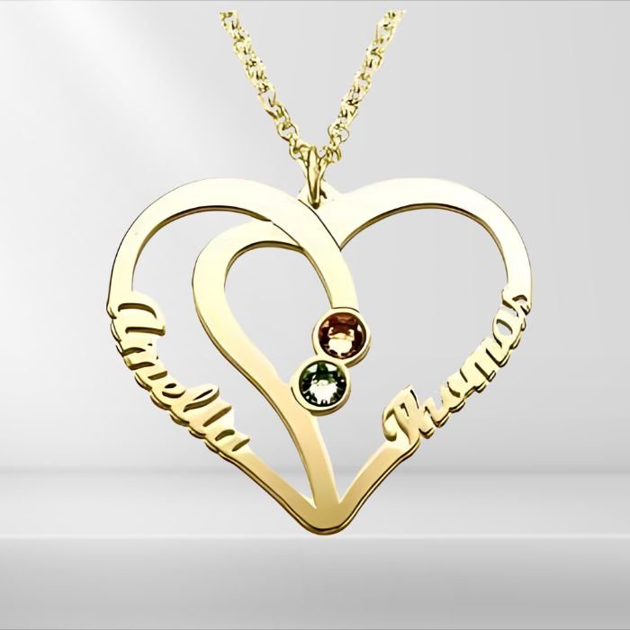 2 Name Necklace with Birthstones Heart Necklace - Fashion Necklace Personalisr Au