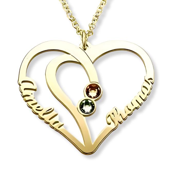 2 Name Necklace with Birthstones Heart Necklace - Fashion Necklace Personalisr Au