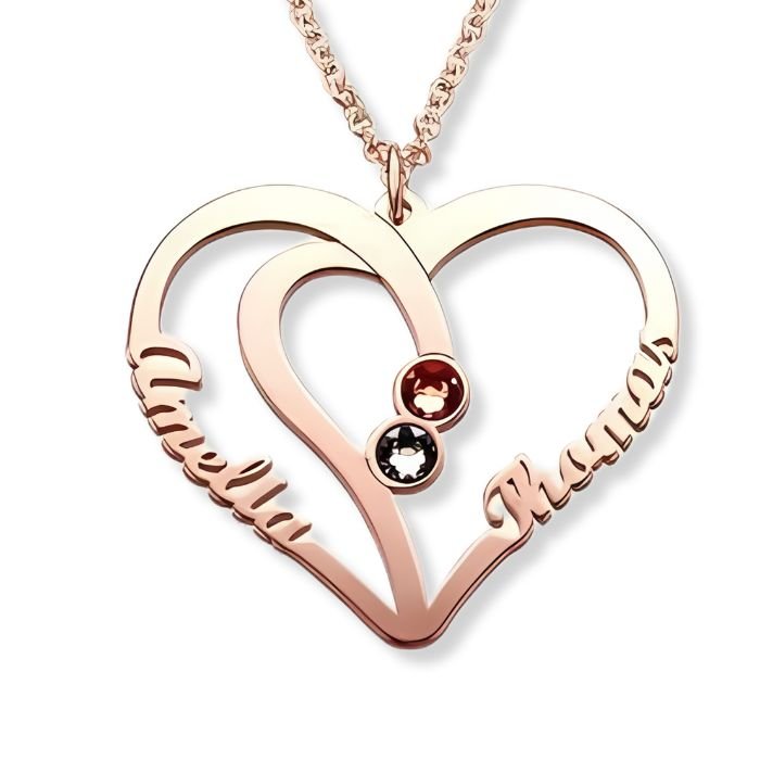 2 Name Necklace with Birthstones Heart Necklace - Fashion Necklace Personalisr Au