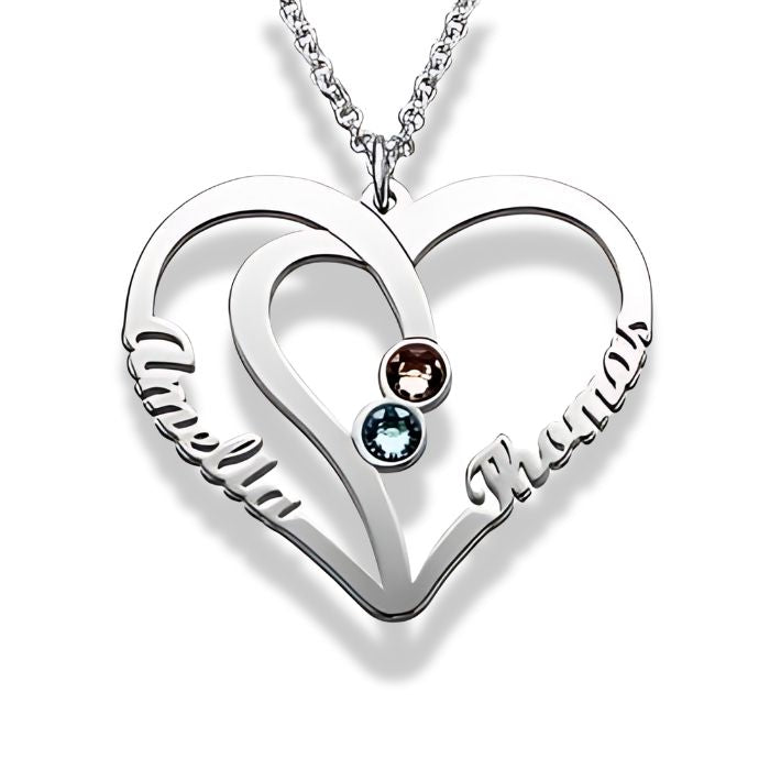 heart 2 name necklaces with names sterling silver
