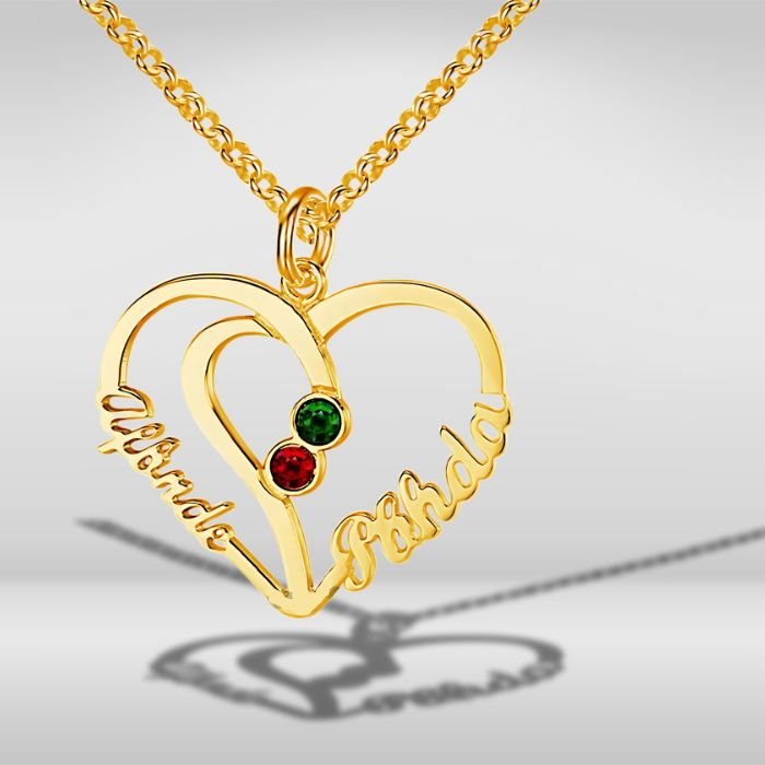 2 Name Necklace with Birthstones Heart Necklace - Fashion Necklace Personalisr Au