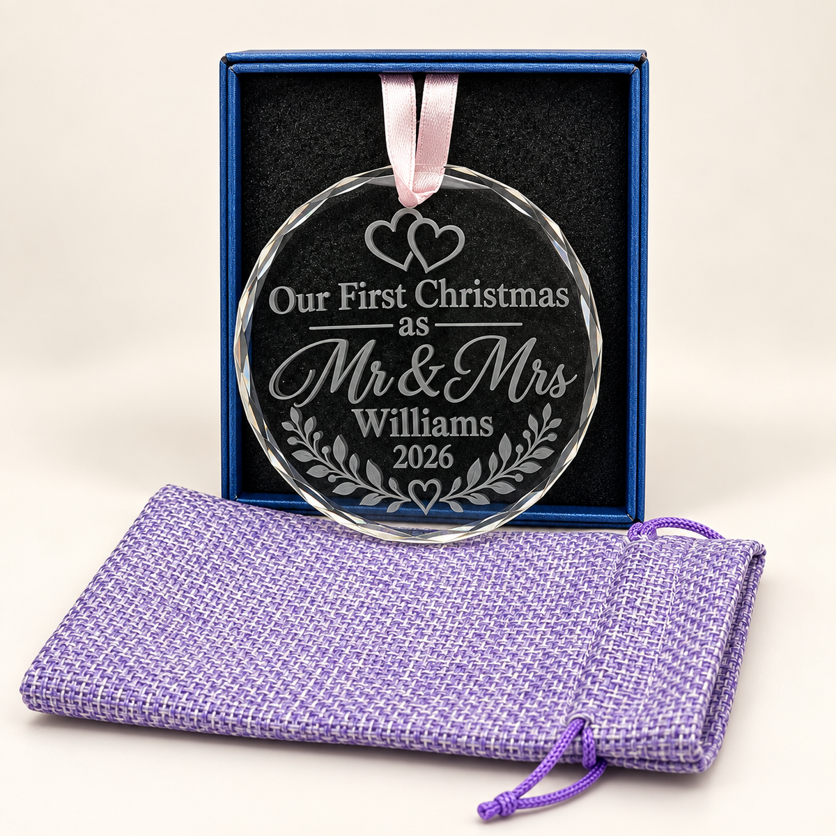 Mr & Mrs 1st Christmas crystal ornament