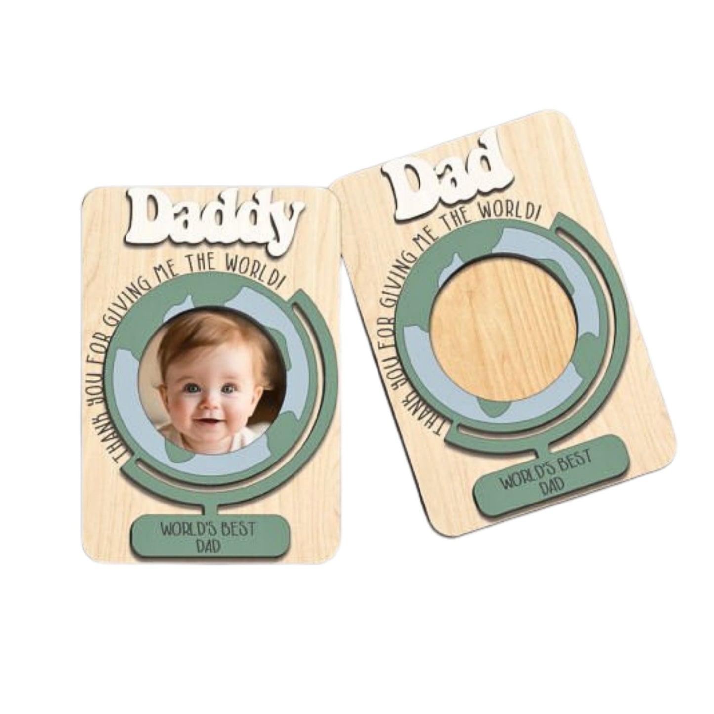 personalised photo fathers day gift wood magnet world theme
