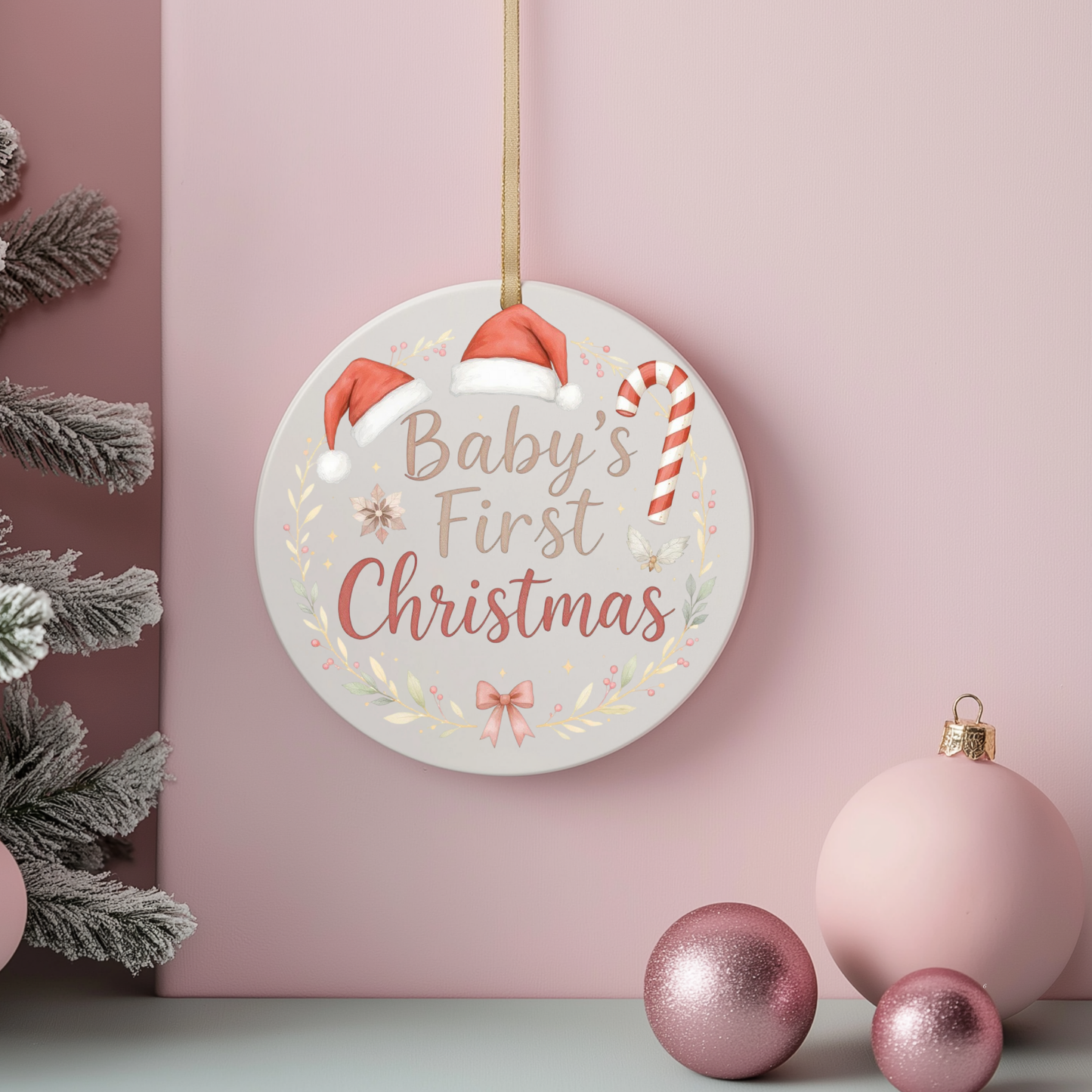Personalised My First Christmas Ornament | Santa Hat & Candy Cane Design