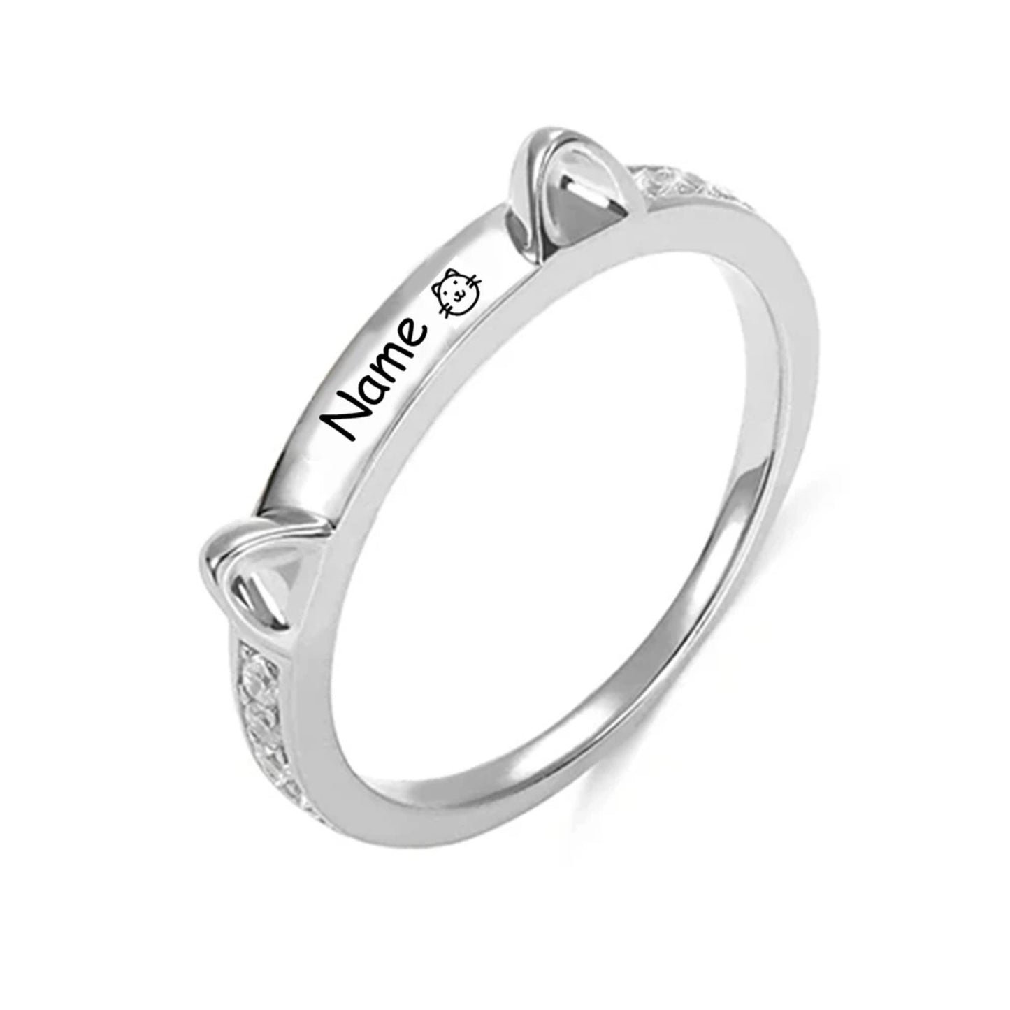 Personalised Name Dog Ring - Engraved 925 Sterling Silver with Zirconias