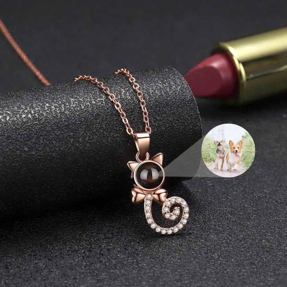 925 Silver Cat Photo Projection Necklace - Necklace Personalisr Au
