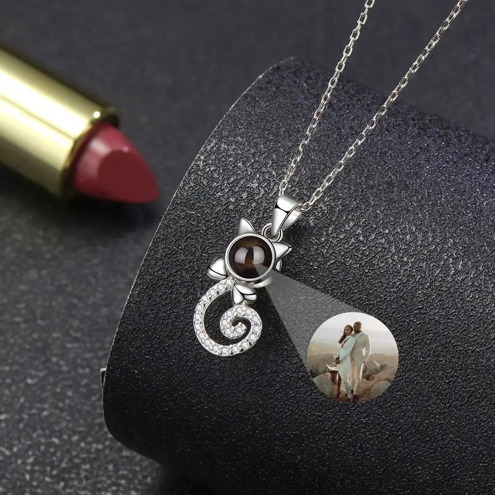 925 Silver Cat Photo Projection Necklace - Necklace Personalisr Au
