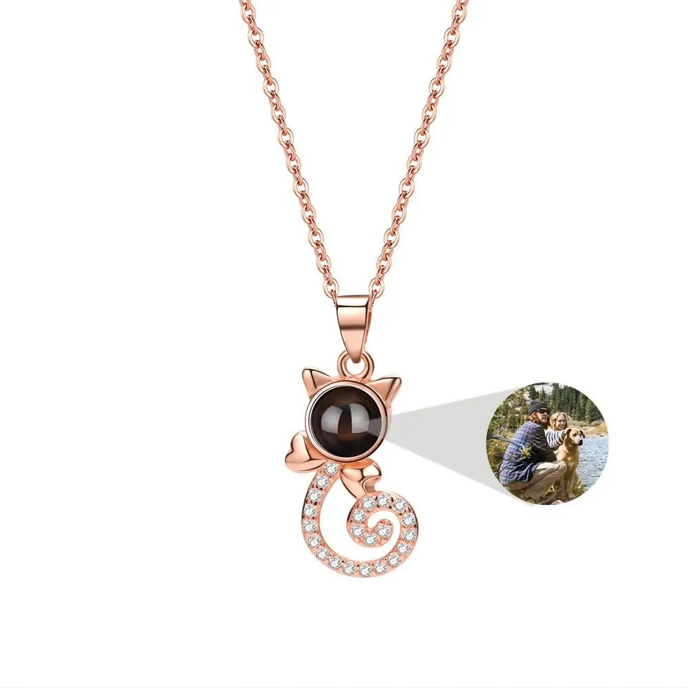 925 Silver Cat Photo Projection Necklace - Necklace Personalisr Au