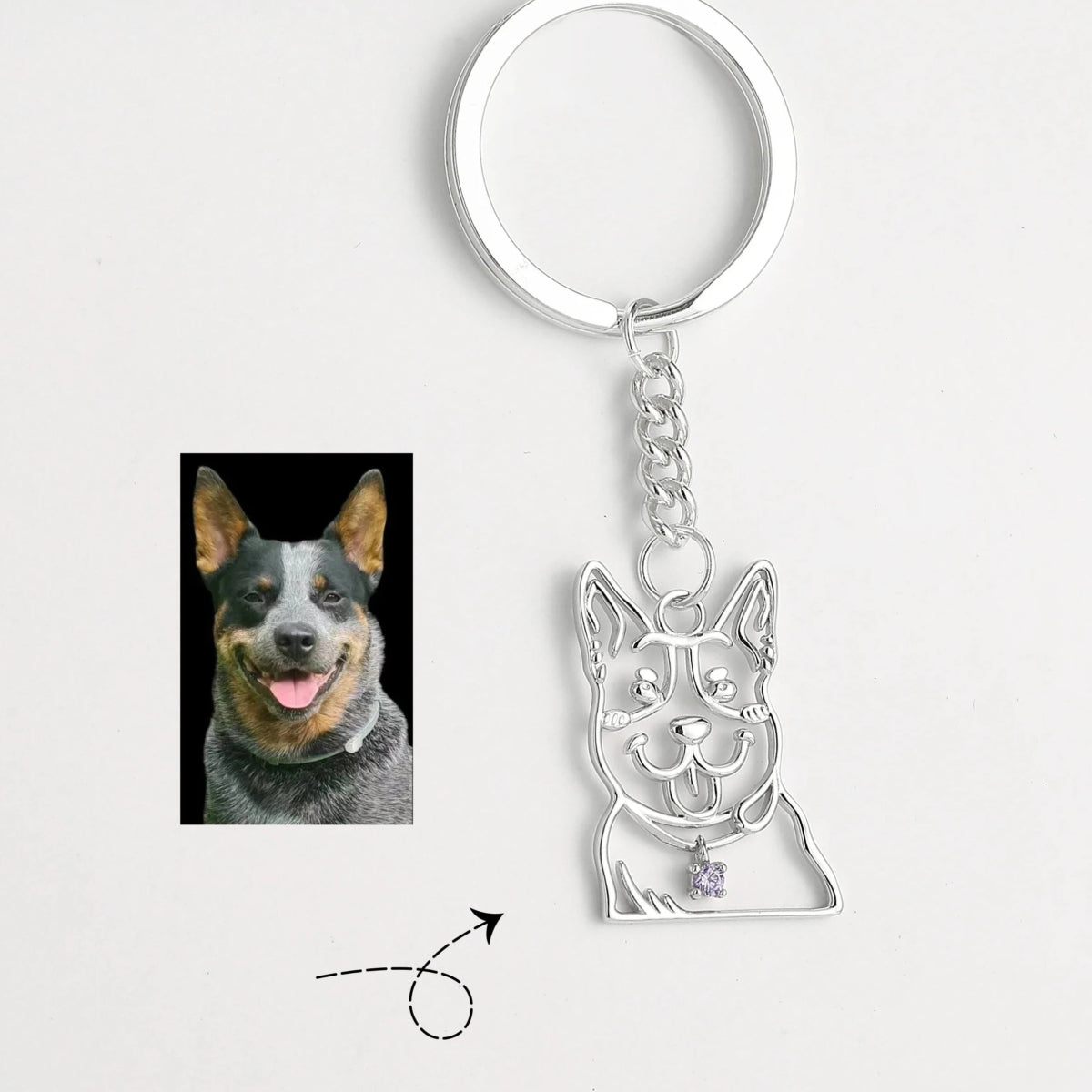 925 Silver Custom Photo Pet Line Portrait Keychain - Key Chains Personalisr Au