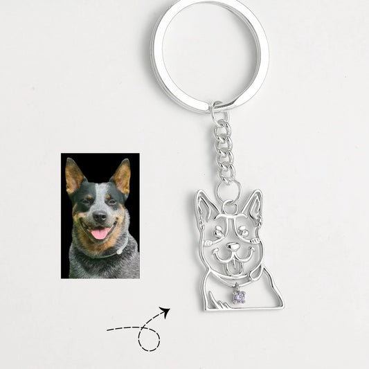 925 Silver Custom Photo Pet Line Portrait Keychain - Key Chains Personalisr Au
