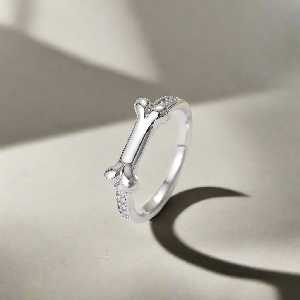 dog name ring silver bone