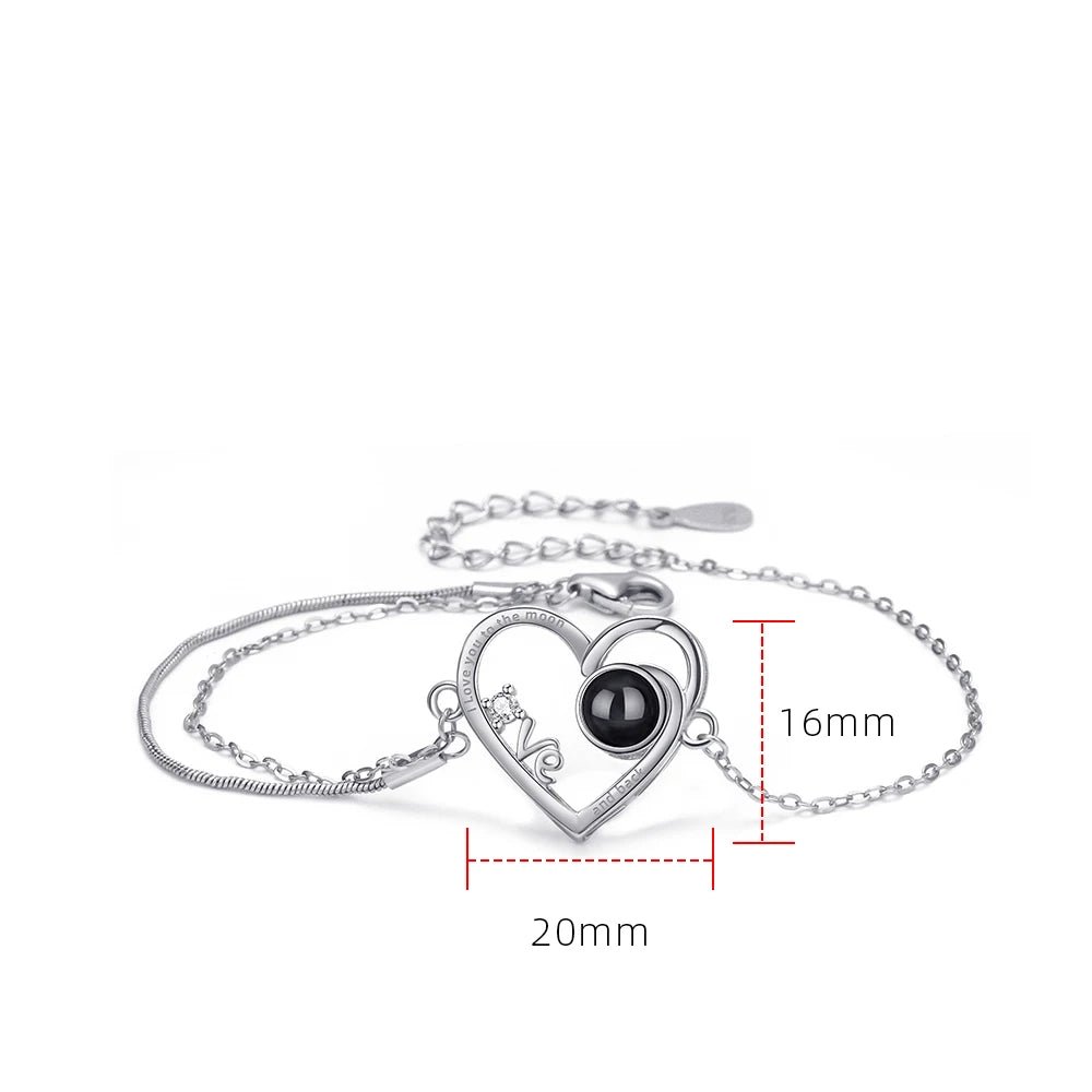 925 Sterling Silver Photo Projection Heart Braceletphoto bracelets