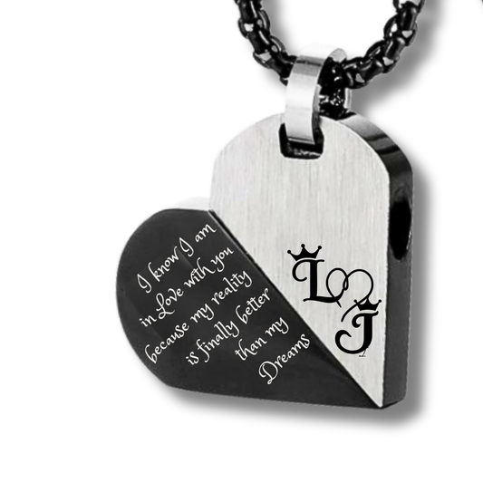 Engraved Two Tone Heart Twist Pendant Men's Necklace