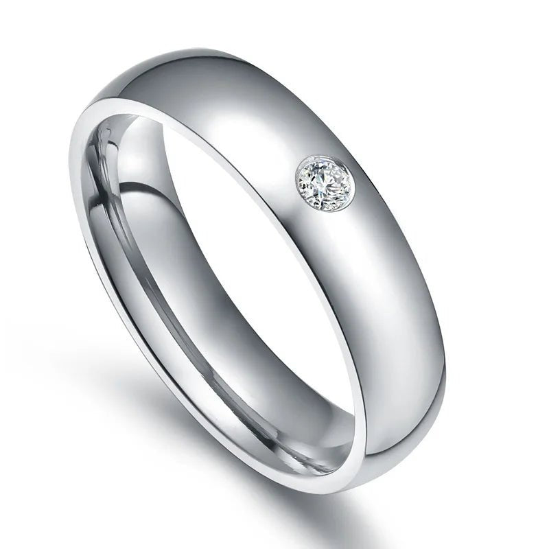 Couple Rings - Stainless Steel & Cubic Zirconiaengraved ring