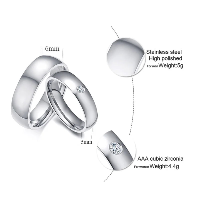 Couple Rings - Stainless Steel & Cubic Zirconia - engraved ring Personalisr Au