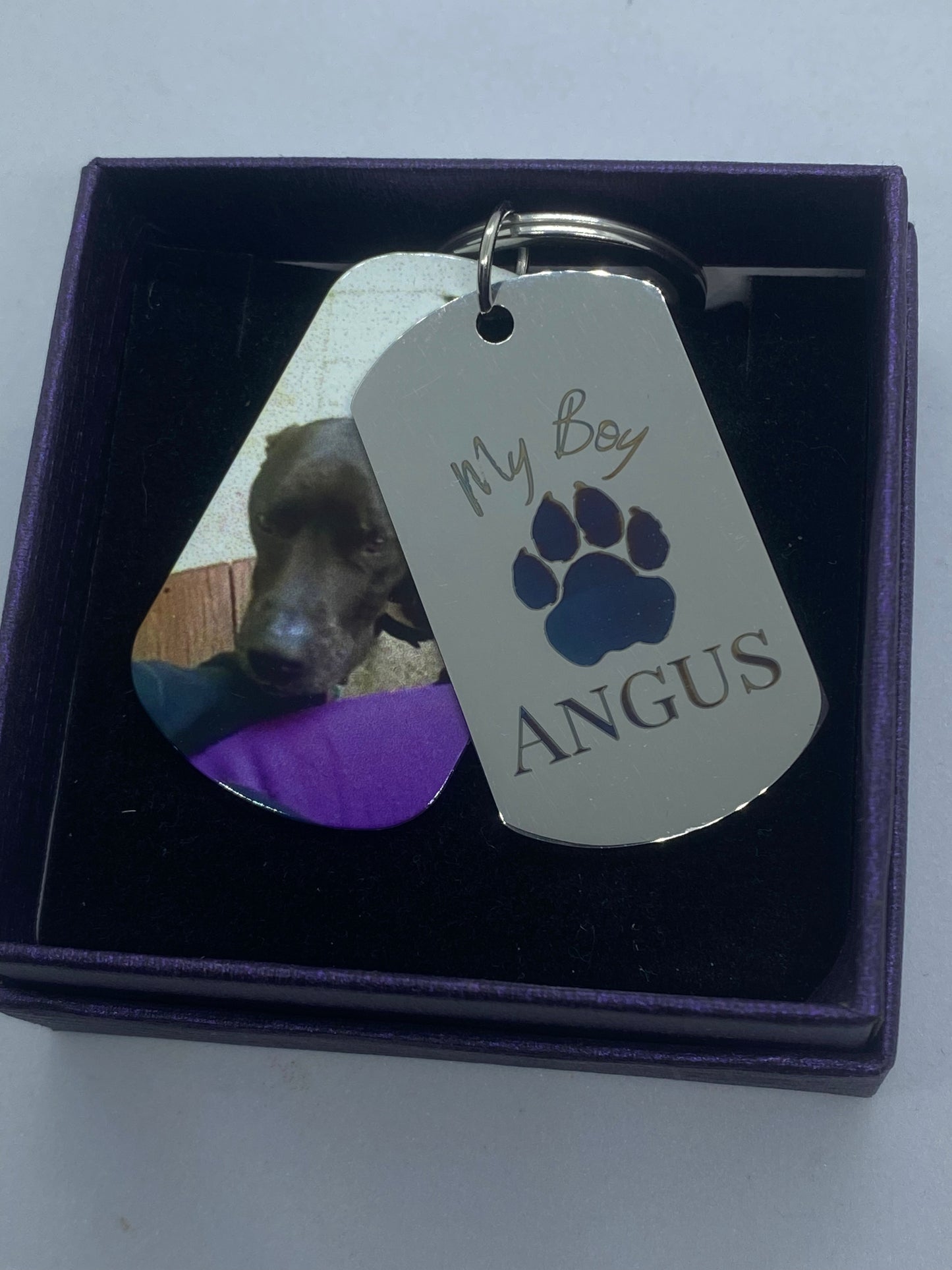 Custom Engraved Pet Keychain with Colour Photo Tags