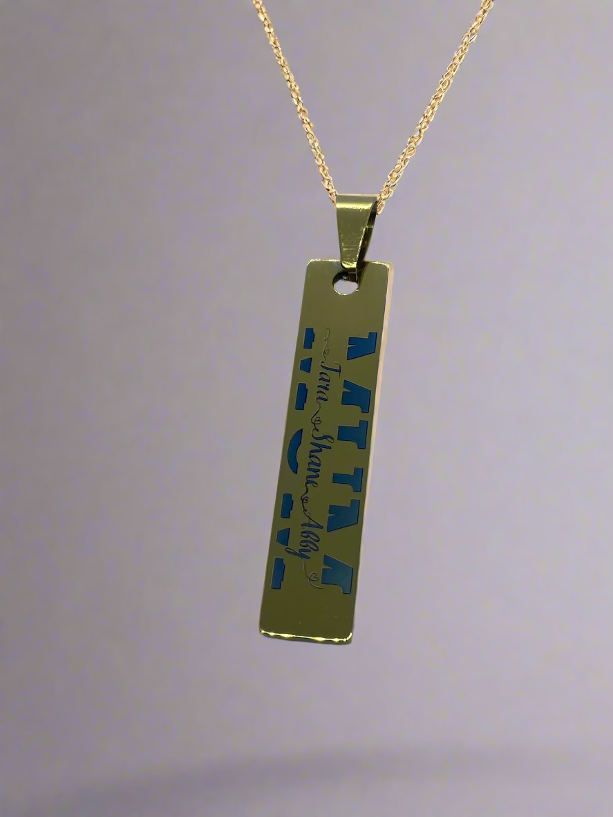 stainless steel pendant engraved with MUM and personalised childrens names