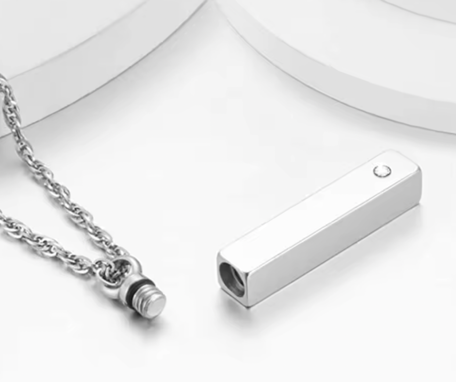 Engraved Bar Urn Necklace with Zirconia