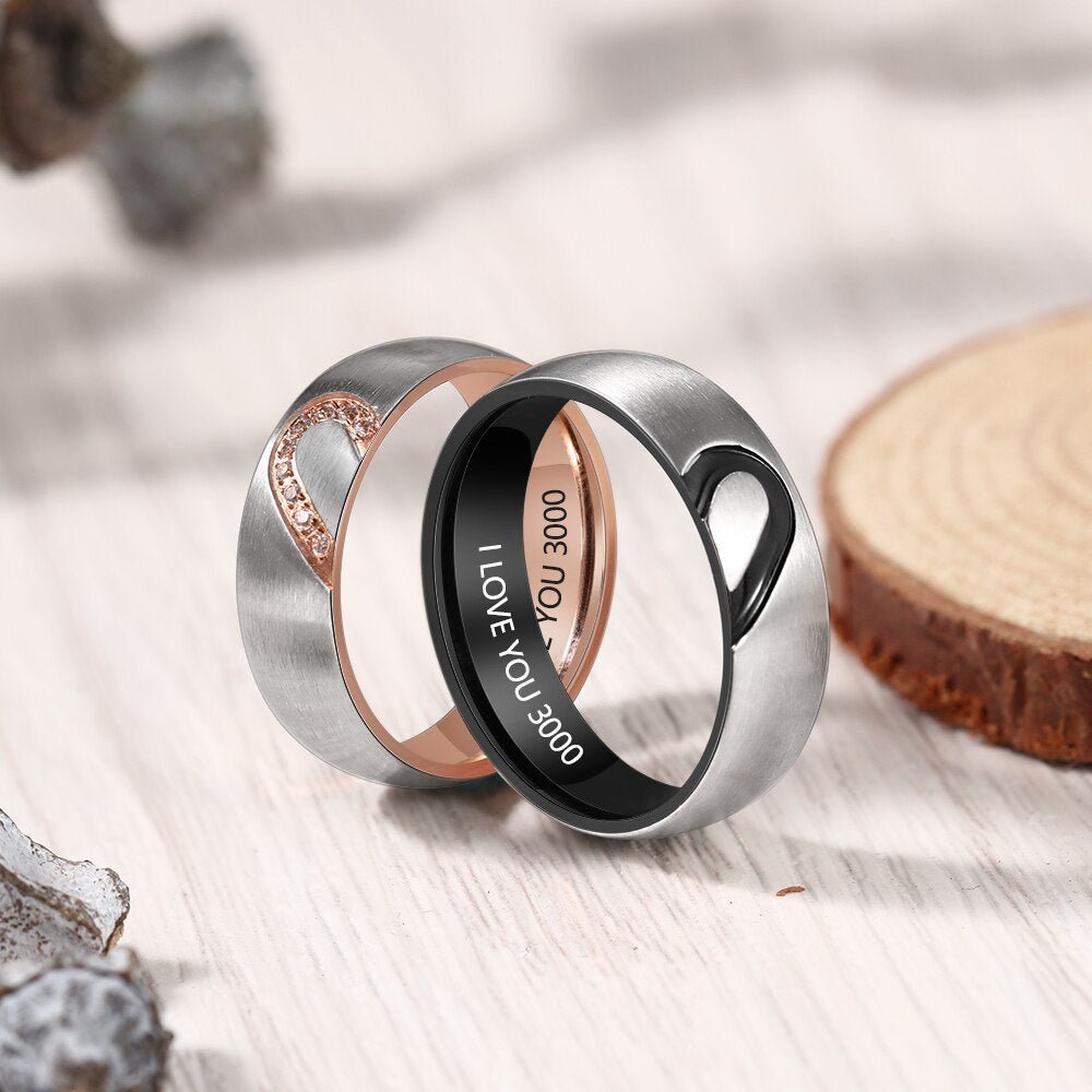 Personalised Heart Couples Ring Set with Zirconias