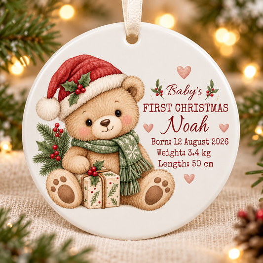 Personalised Baby’s First Christmas Ornament – Ceramic Baby & Twin Keepsakes