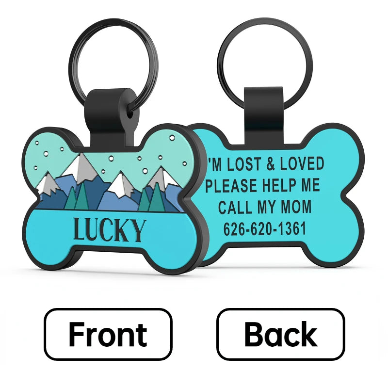 Engraved Pet ID Tags Patterned Silicone Bone