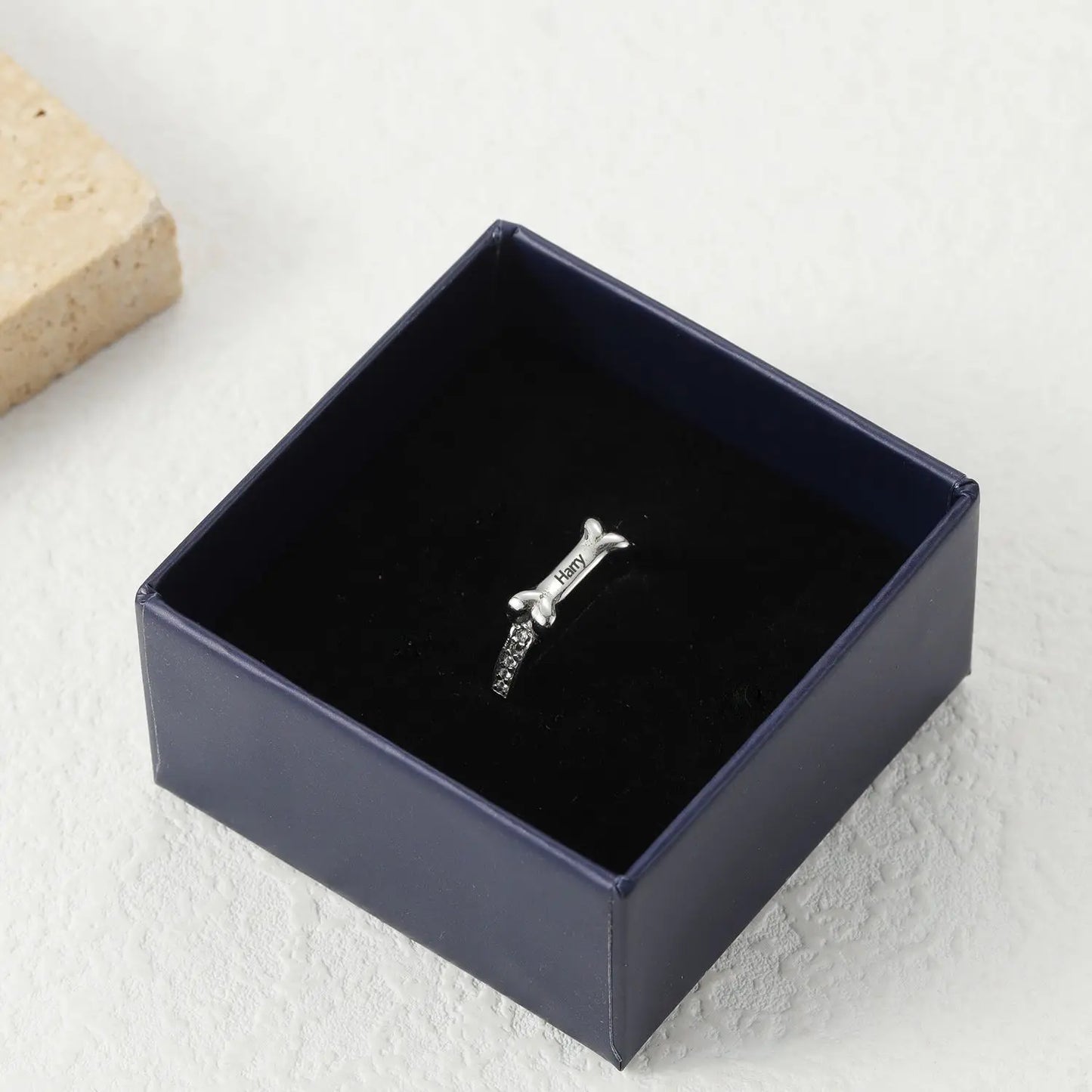 Personalised Name Dog Ring - Engraved 925 Sterling Silver with Zirconias