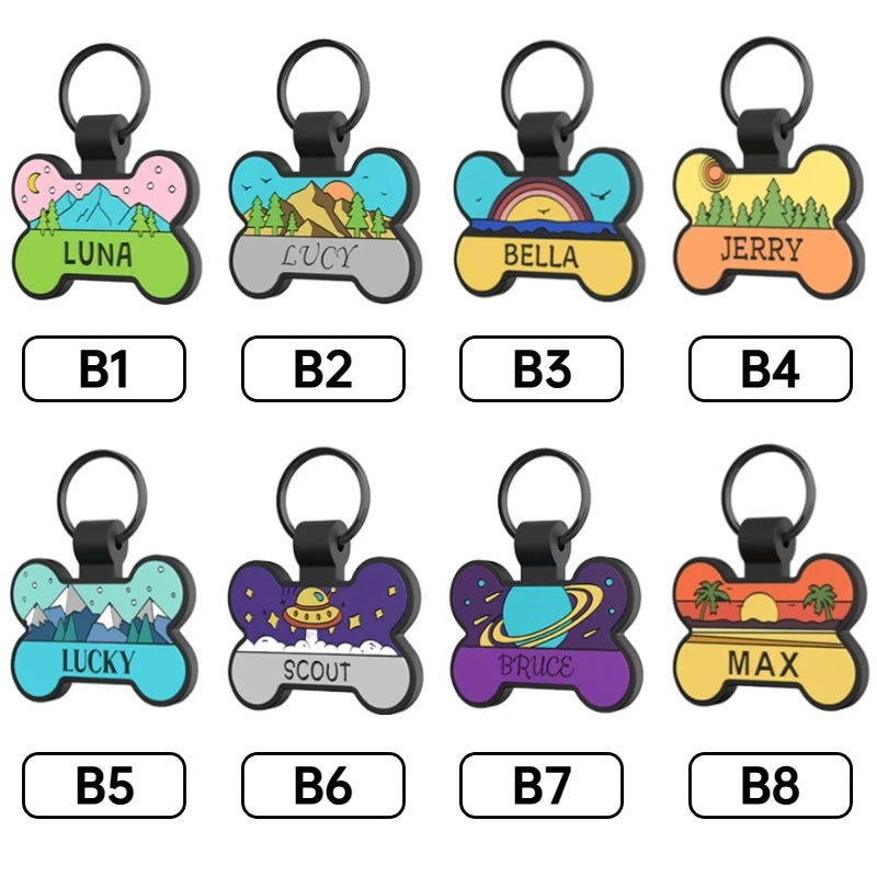 Engraved Pet ID Tags Patterned Silicone Bone
