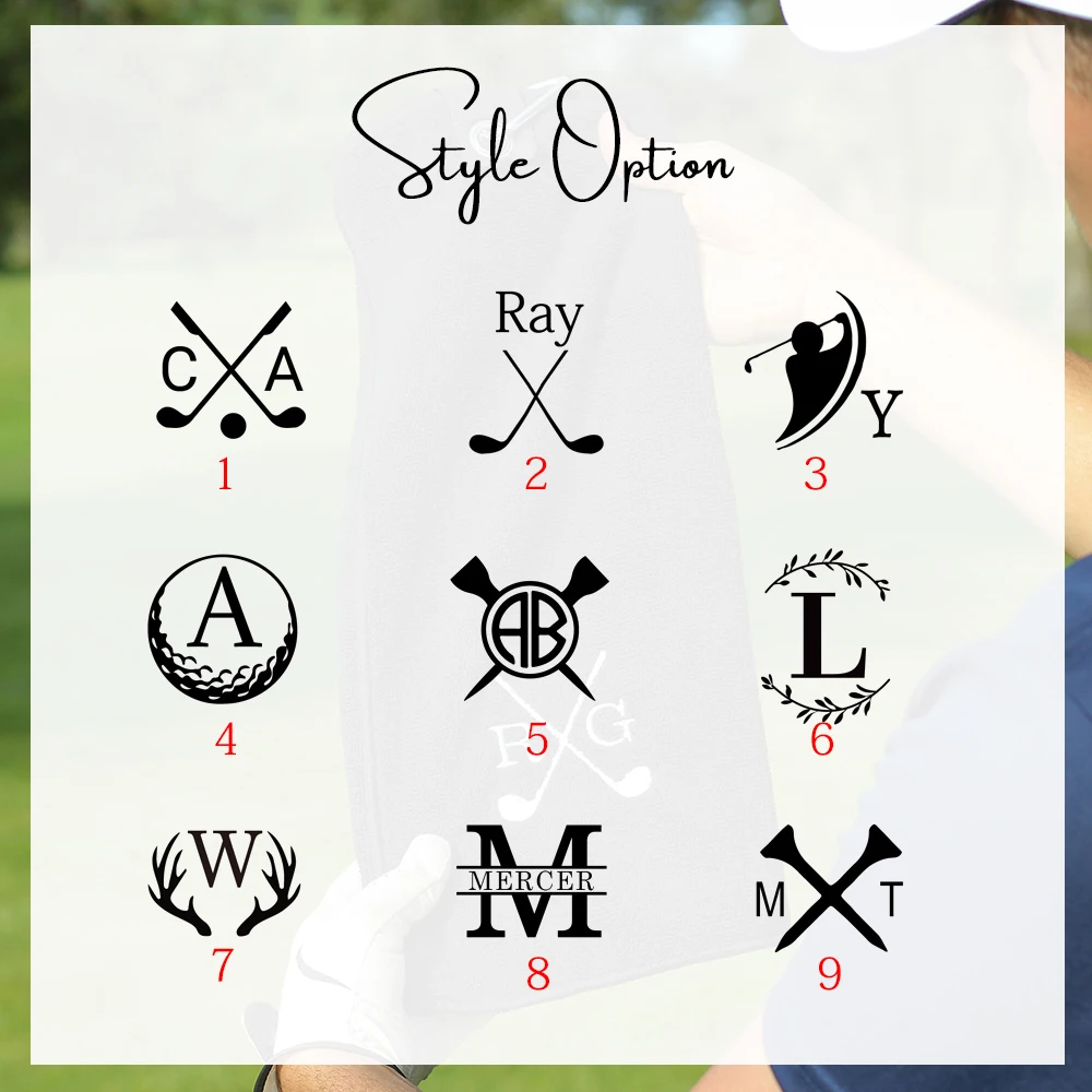 Sheet of golf-themed design stencils with various symbols and letters.
