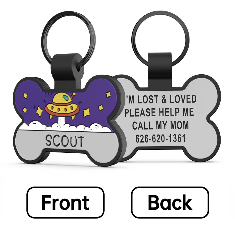Engraved Pet ID Tags Patterned Silicone Bone