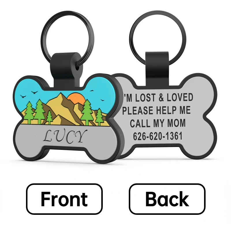 Engraved Pet ID Tags Patterned Silicone Bone