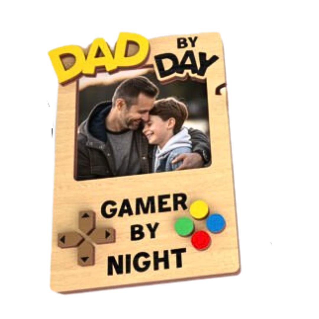 gift for dad gamer wood custom photo frame