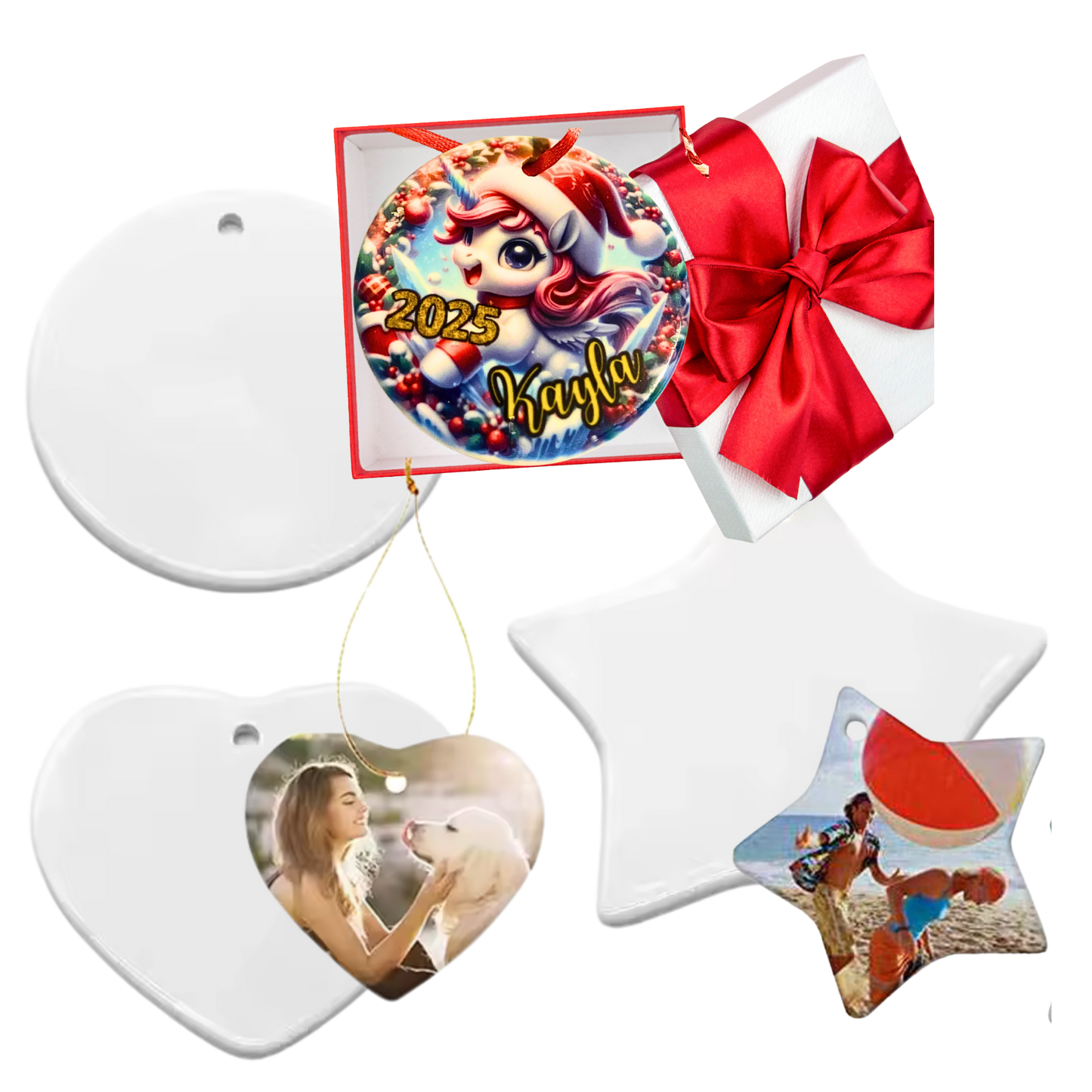 Your Custom Design Ornament – Personalised Photo or Message | Circle, Heart or Star