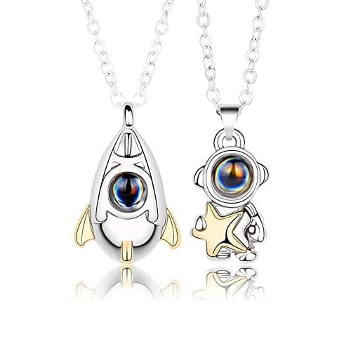 Astronaut and Rocket Projection Photo Necklace Set - Necklace Personalisr Au