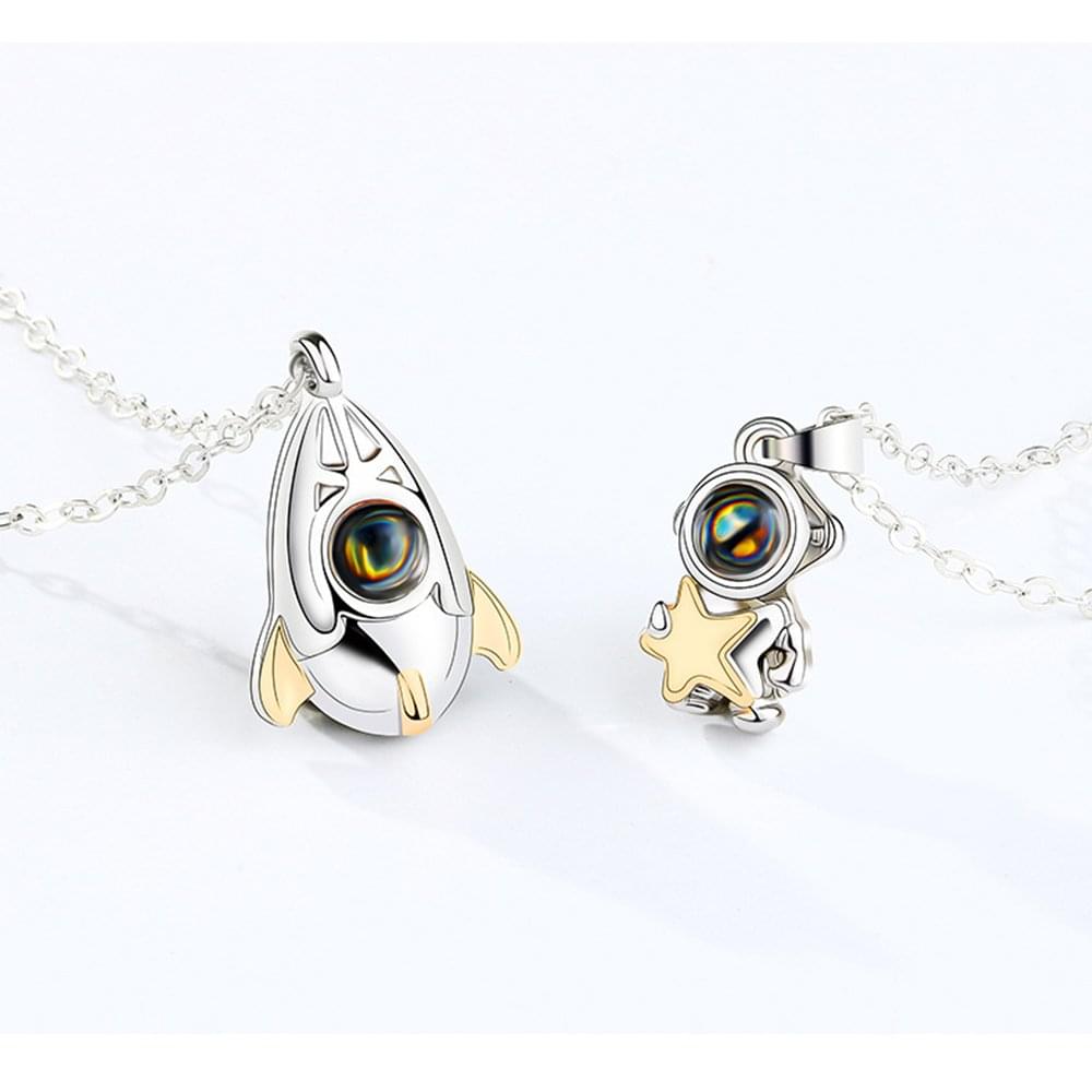 Astronaut and Rocket Projection Photo Necklace Set - Necklace Personalisr Au