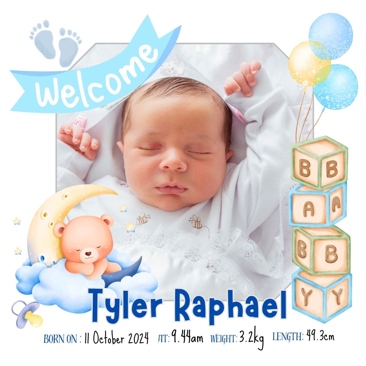 Baby Announcement Glass Photo Prints for Boy or Girl - Glass print Personalisr Au