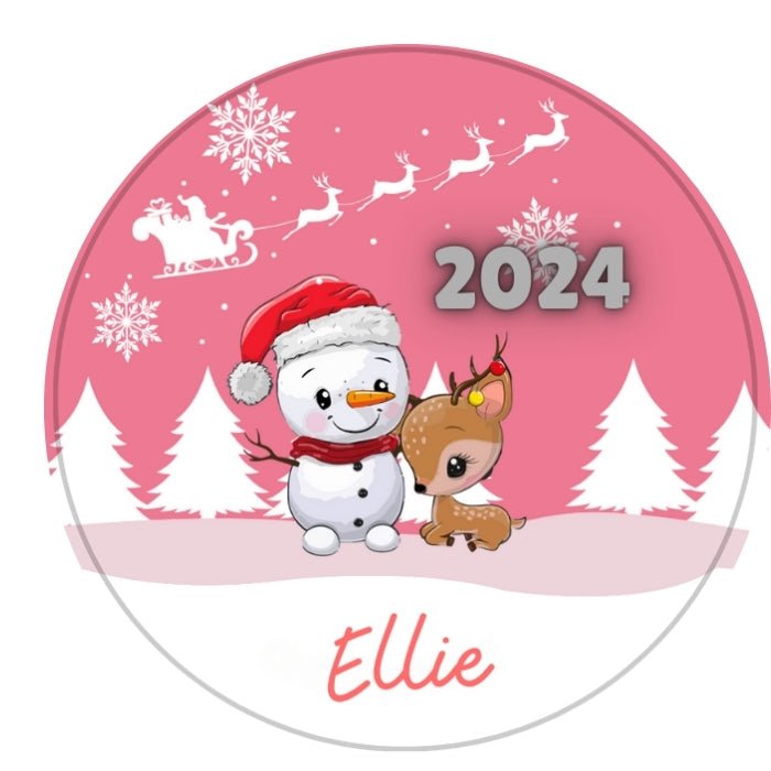 Customised Christmas Ornament Pink Snowman