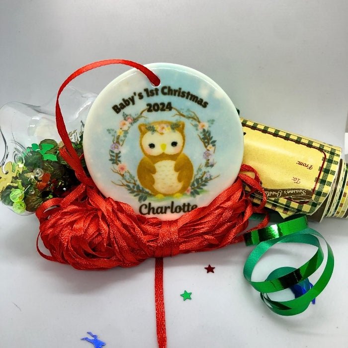 babys 1st christmas ornament blue owl