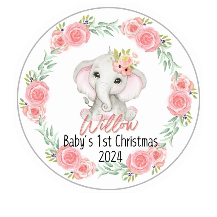 personalised ornament for tree babys 1st christmas pink elephant
