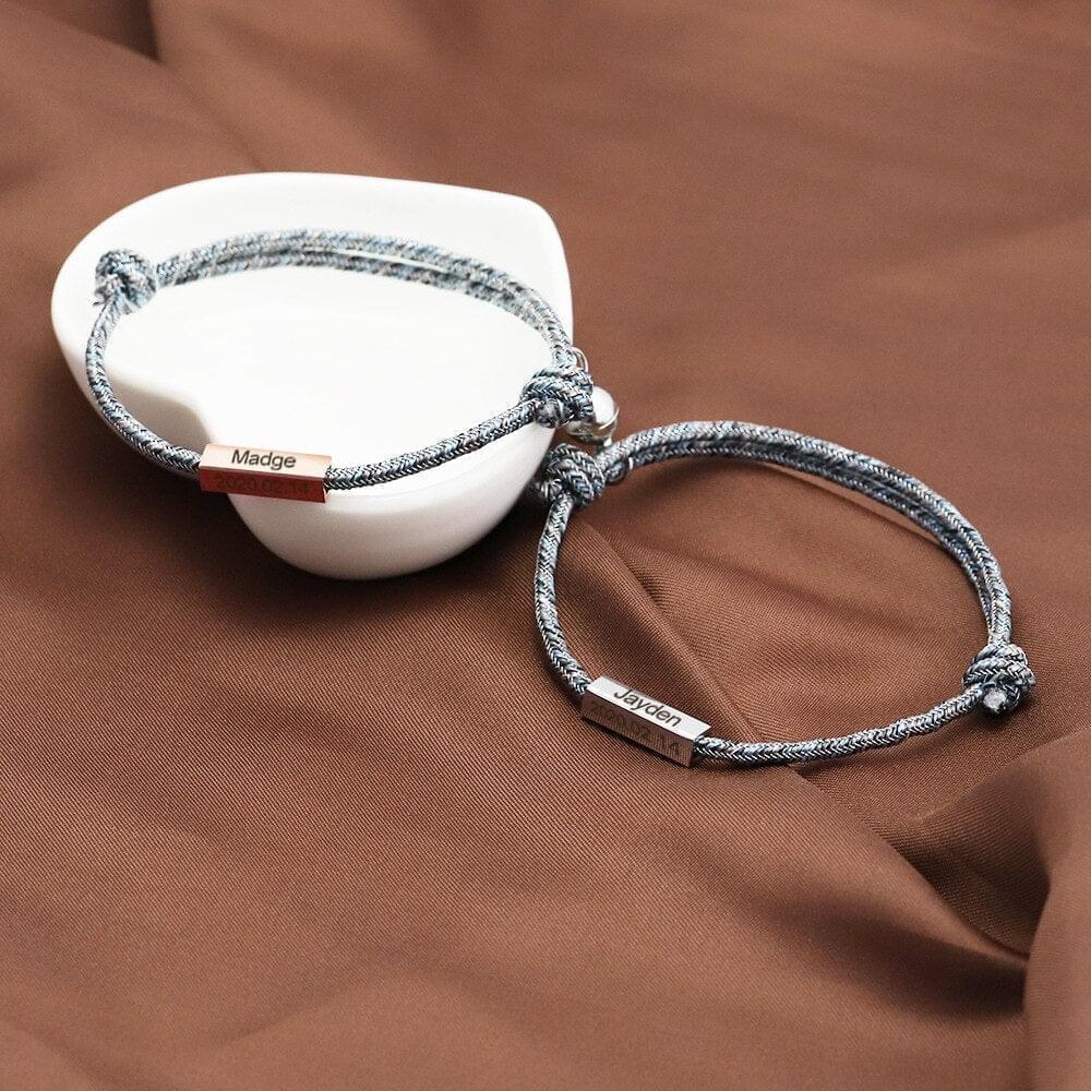 Couple's Personalised Magnetic Split Charm Bracelets - Fashion Bracelet Personalisr Au