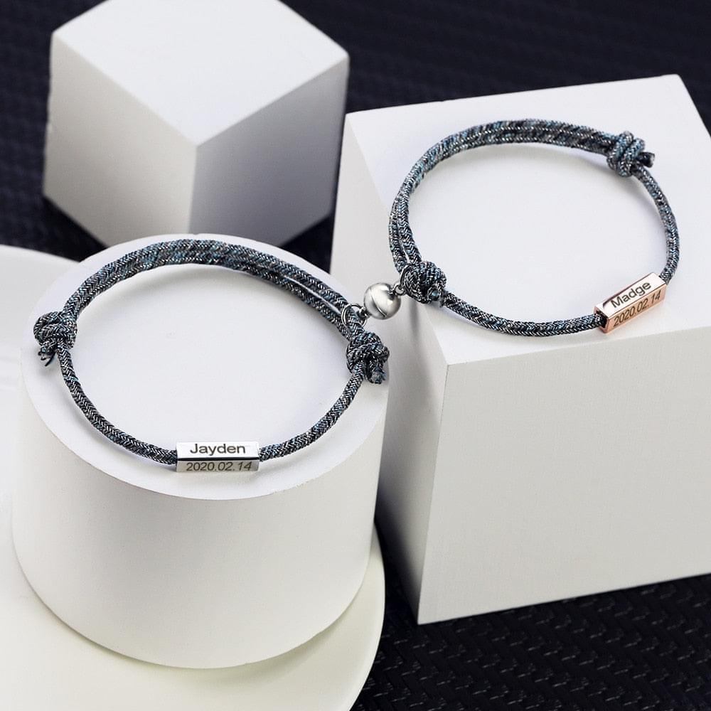 Couple's Personalised Magnetic Split Charm Bracelets - Fashion Bracelet Personalisr Au