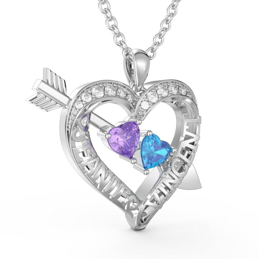 Custom 2 Name and Birthstones Heart Necklace - Necklaces Personalisr Au