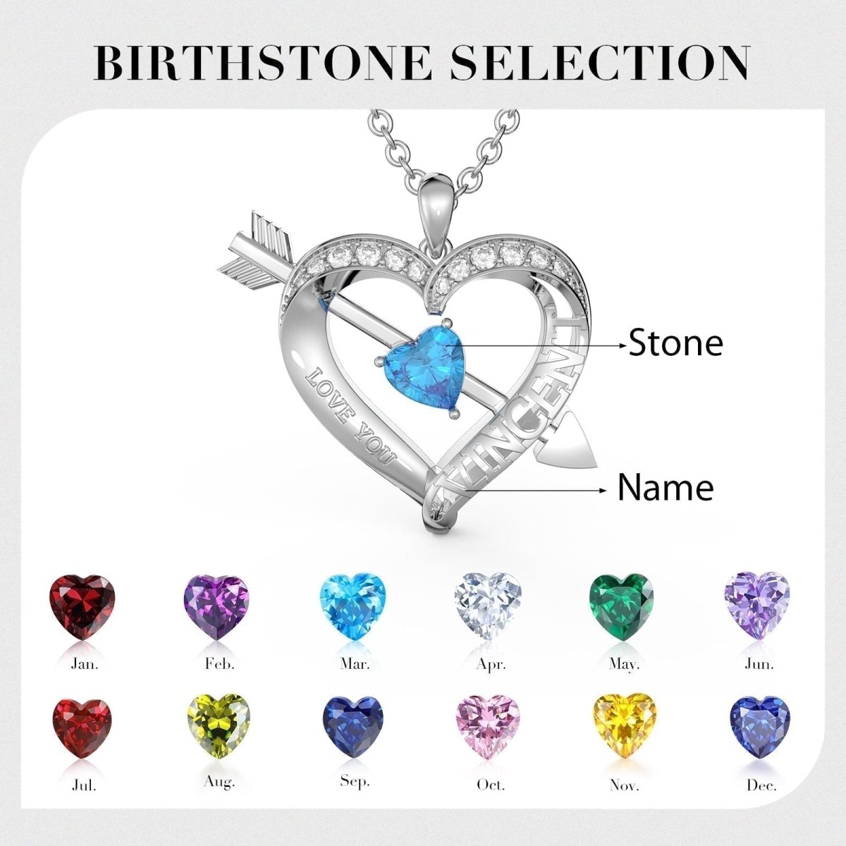 Custom 2 Name and Birthstones Heart Necklace - Necklaces Personalisr Au