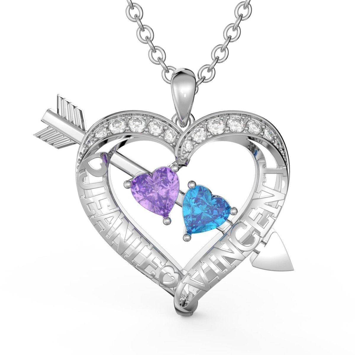 Custom 2 Name and Birthstones Heart Necklace - Necklaces Personalisr Au