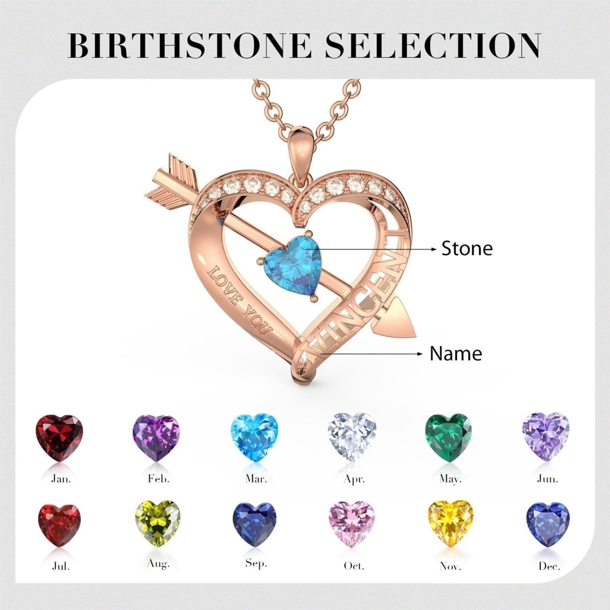 Custom 2 Name and Birthstones Heart Necklace - Necklaces Personalisr Au