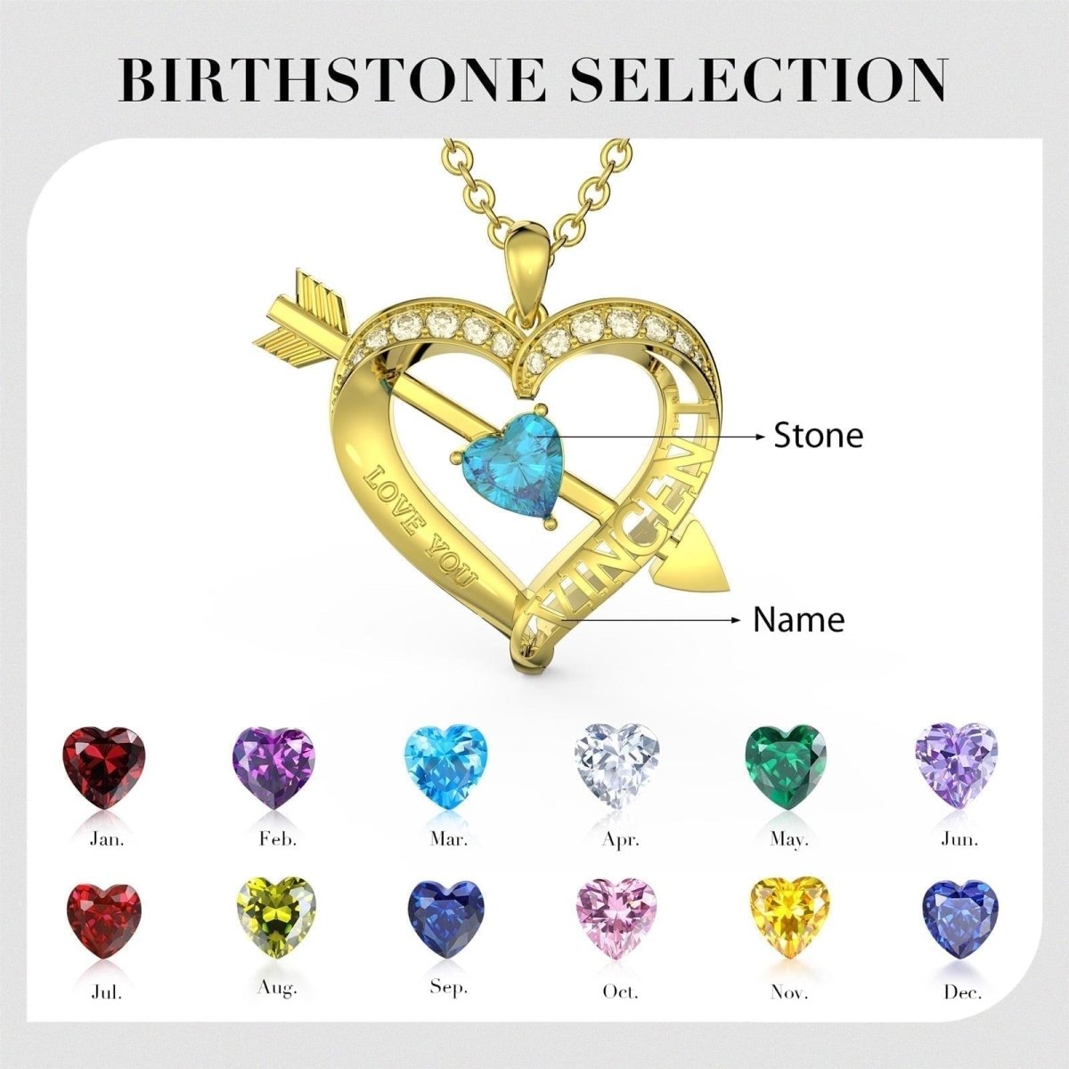 Custom 2 Name and Birthstones Heart NecklaceNecklaces