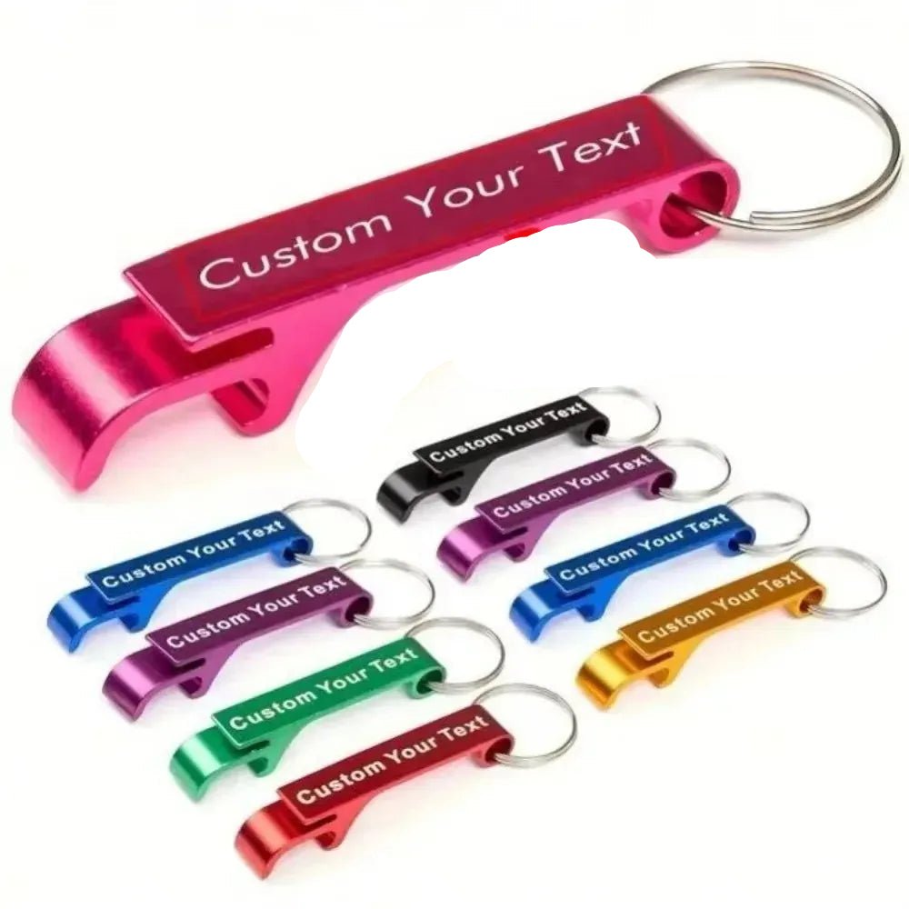 your custom logo or text engraved on bottle opening keychain
