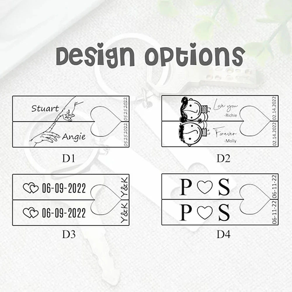 design options for engraving of couples keychains