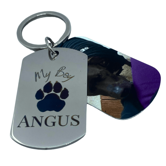 Custom Engraved Pet Keychain with Colour Photo Tags